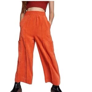 Urban Outfitters Orange Corduroy Wide Leg Cargo Pants l Size XS Bell Bottoms